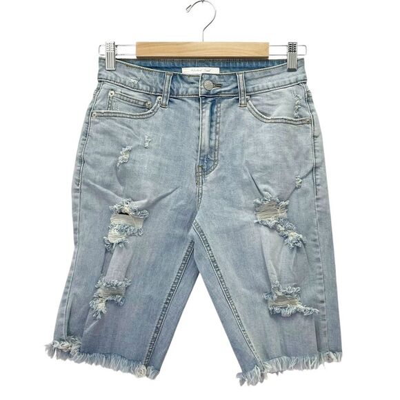 Mustard Seed Distressed Bermuda Shorts Size Small Light Wash Frayed Denim Cutoff - Picture 1 of 9